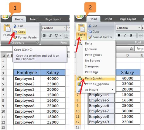 Excel paste special