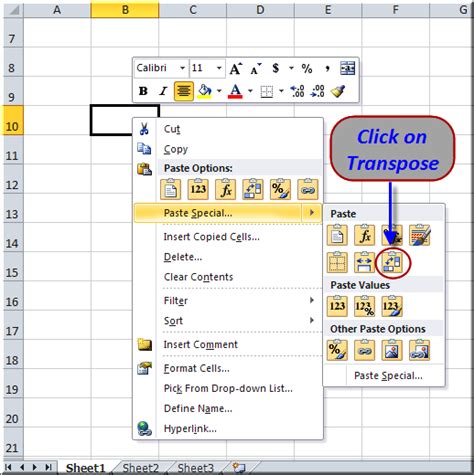 Excel paste special columns example