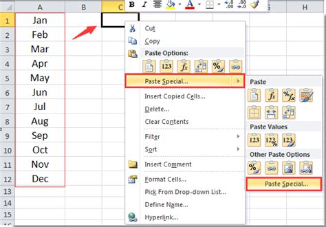 Using Paste Special Transpose