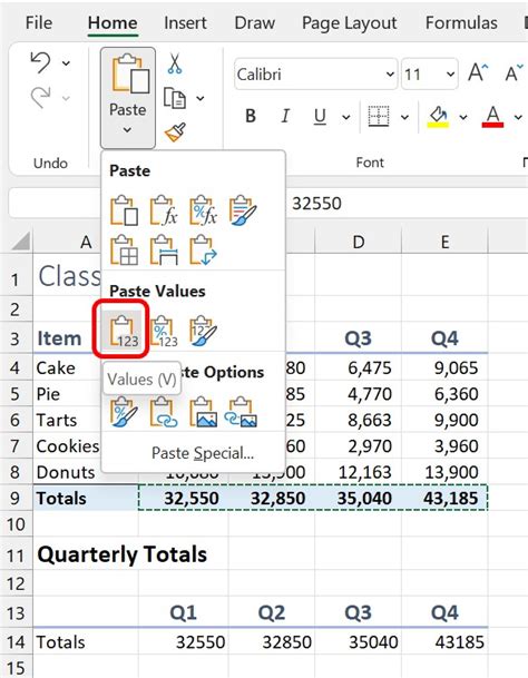 Excel Paste Special Values Only