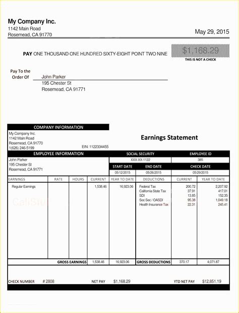 Excel Paycheck Stub Template