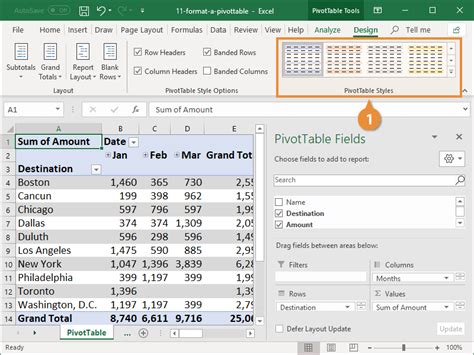 Formatting a pivot table in Excel