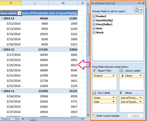 Excel Pivot Table Group by Week and Production