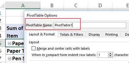 Excel Pivot Table Options