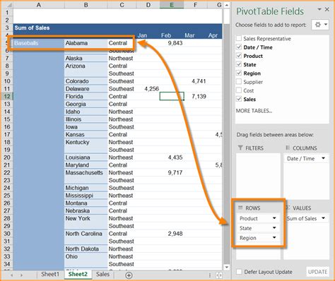 Excel PivotTable settings