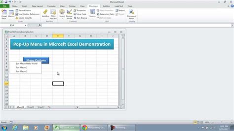 Excel popup menu