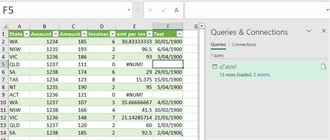 Excel Power Query Errors