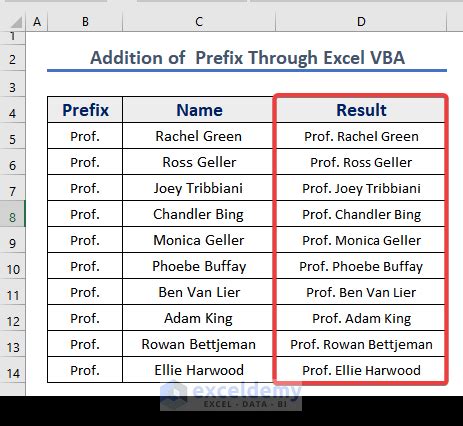 Excel prefix reporting