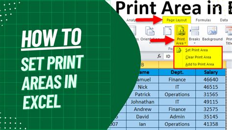 Excel print area