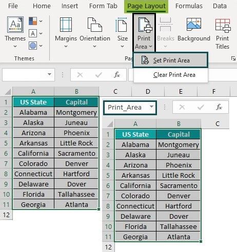 Excel Print Area Feature