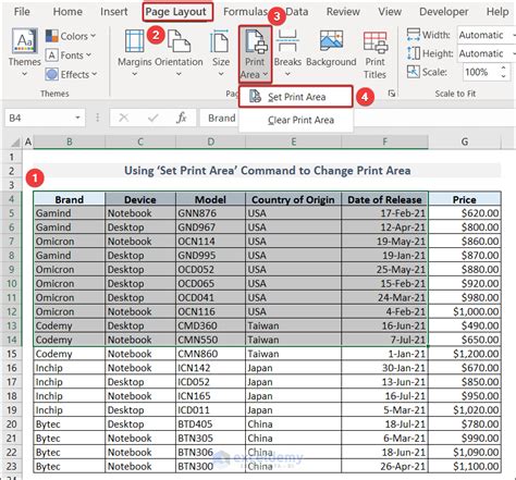 Excel Print Area Options