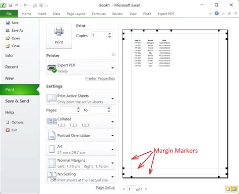 Excel Print Preview Margin Settings