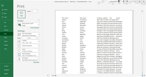 Excel Print Preview Shortcuts