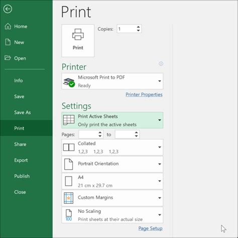 Excel printer configuration