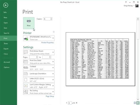 Image of Excel printing