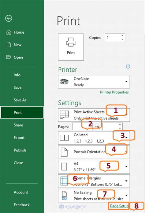 Excel printing settings