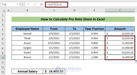 Excel Pro Rata Formula