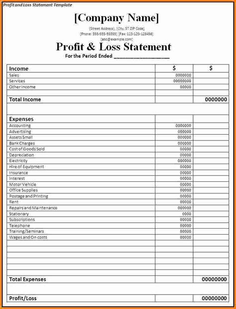 Excel Profit Loss Statement Template