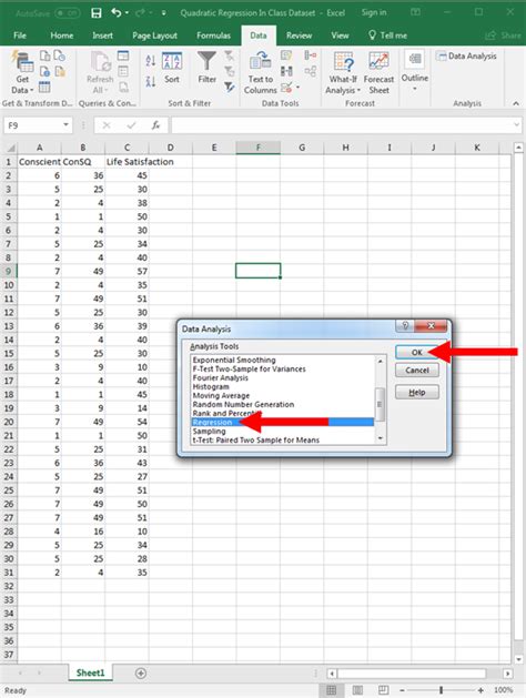 Excel Quadratic Regression