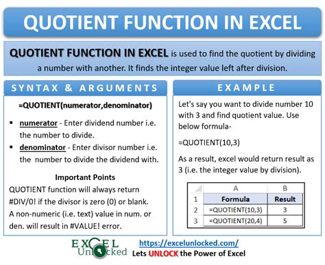 Using the QUOTIENT function in Excel