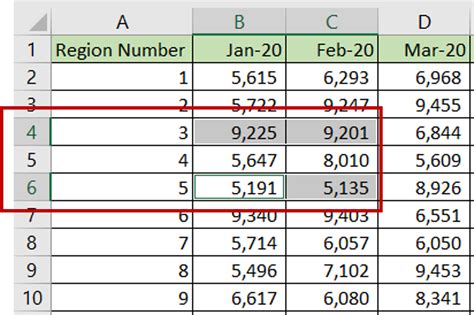 Selecting a range in Excel