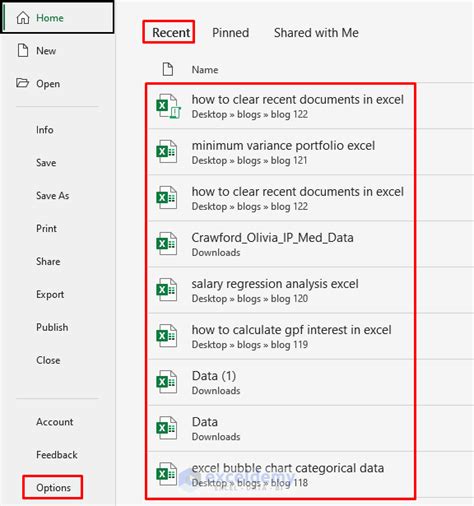 Excel Recent Files List