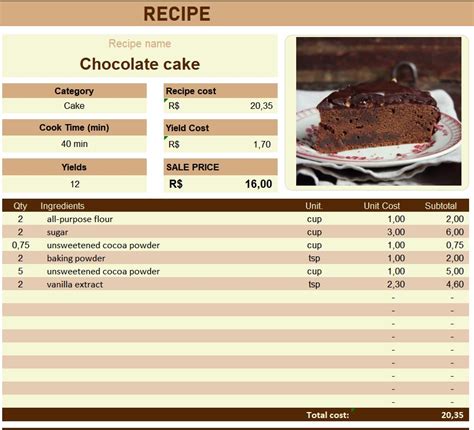 Excel Recipe Template 10