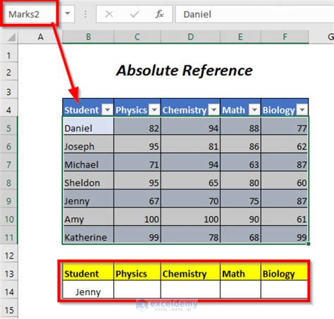 Excel Reference Table Example