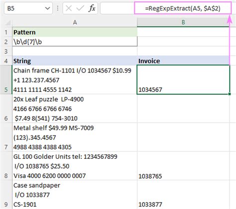 Excel REGEX extraction example