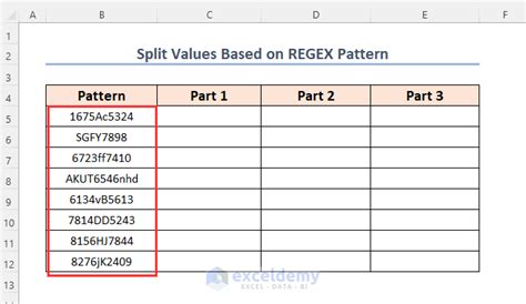 Regular expression patterns in Excel