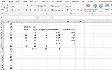 Excel Relative Frequency Distribution Example