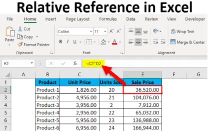 Example of relative referencing in Excel