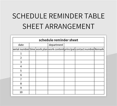 Excel Reminder Table