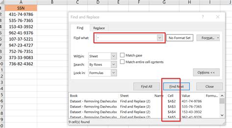 Removing dashes in Excel