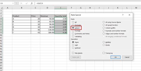 Removing Formulas in Excel