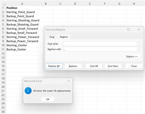 Replacing spaces with underscores in Excel best practices