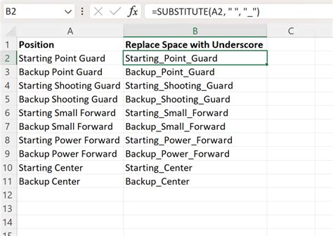 Replacing spaces with underscores in Excel using shortcuts