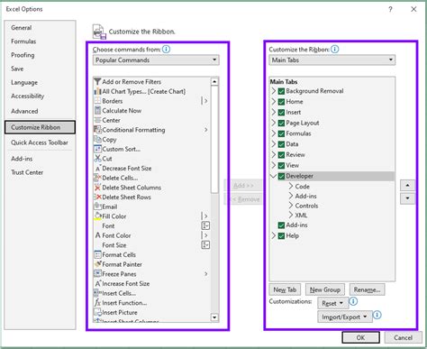 Excel Ribbon Columns