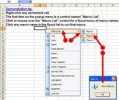 Excel right-click menu options