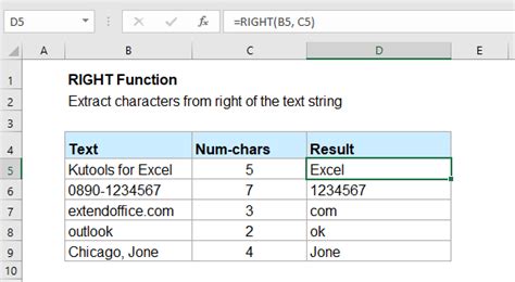 RIGHT Function in Excel