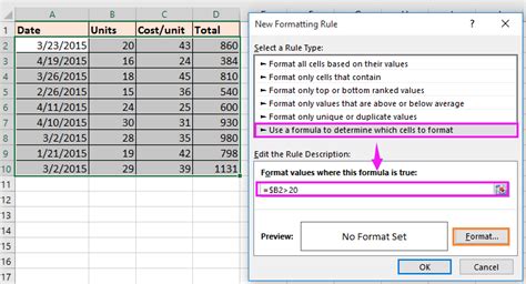 Excel row formatting