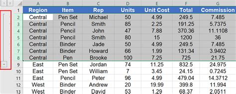 Excel Row Grouping