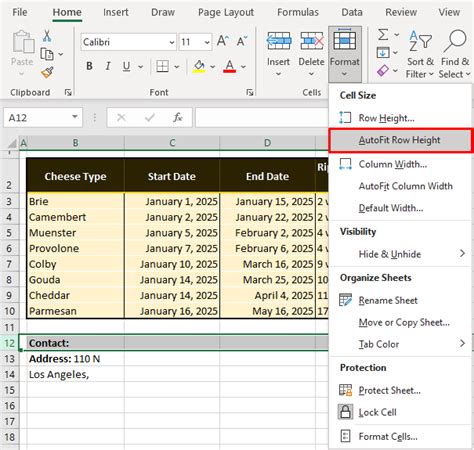 Excel row height feature