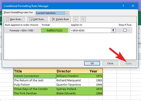 Excel row highlighting conditional formatting