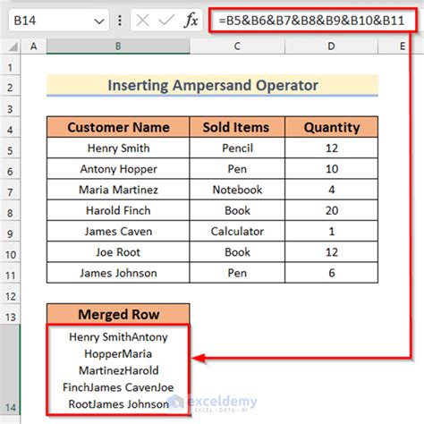 Excel Row Merge Feature Ampersand Operator