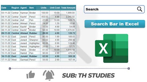 Excel Search Bar