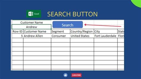 Excel Search Button Example 1