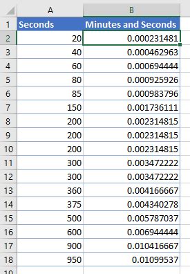 Calculating seconds to minutes in Excel