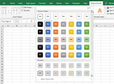 Excel shapes formatting