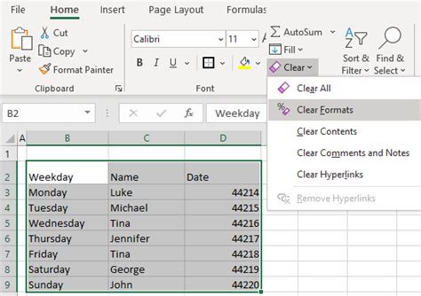 Excel sheet with cleared data